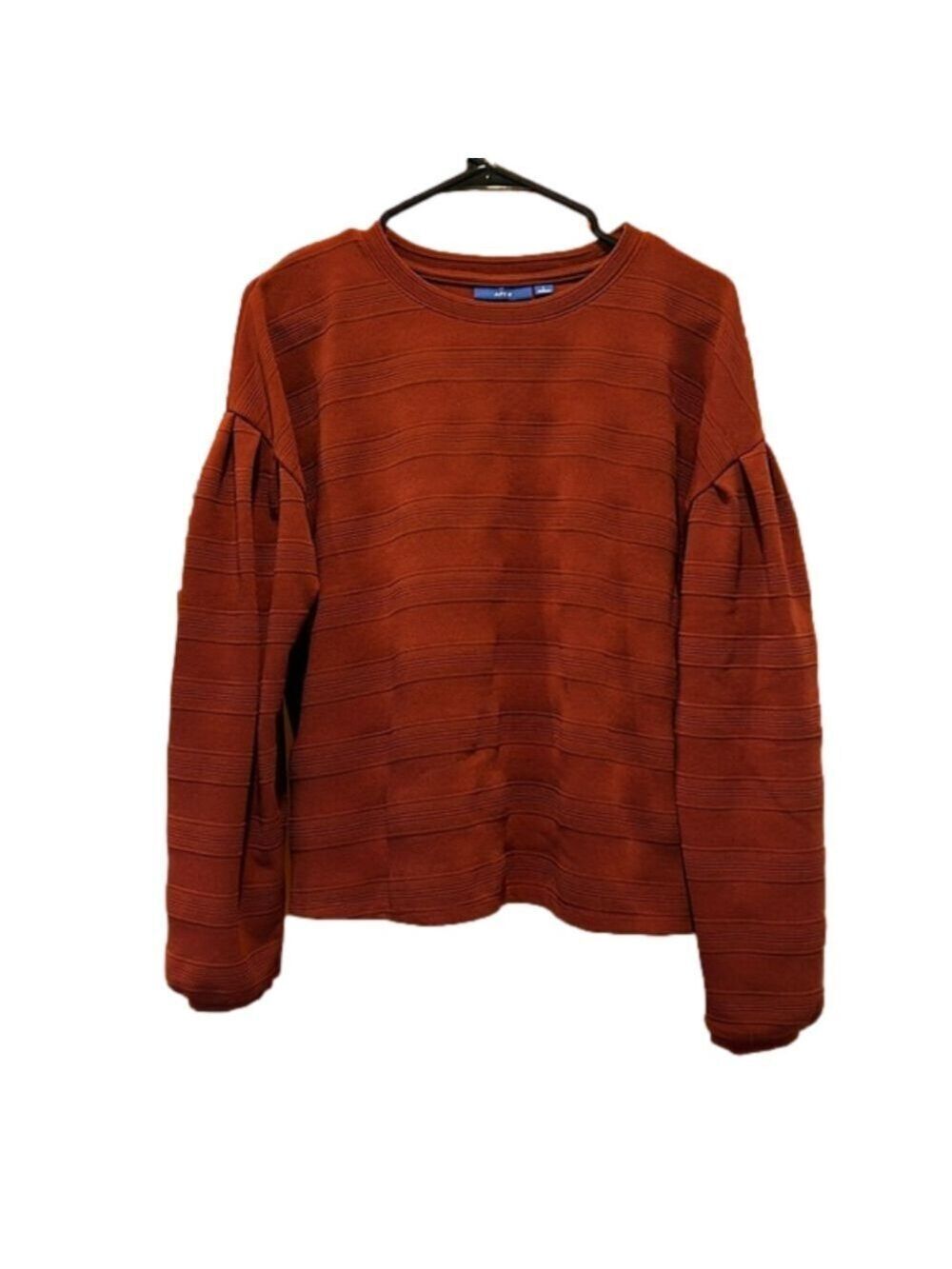Apt. 9 Burnt Orange Long Sleeve Top with Stripe Texture and Puff Sleeves Large
